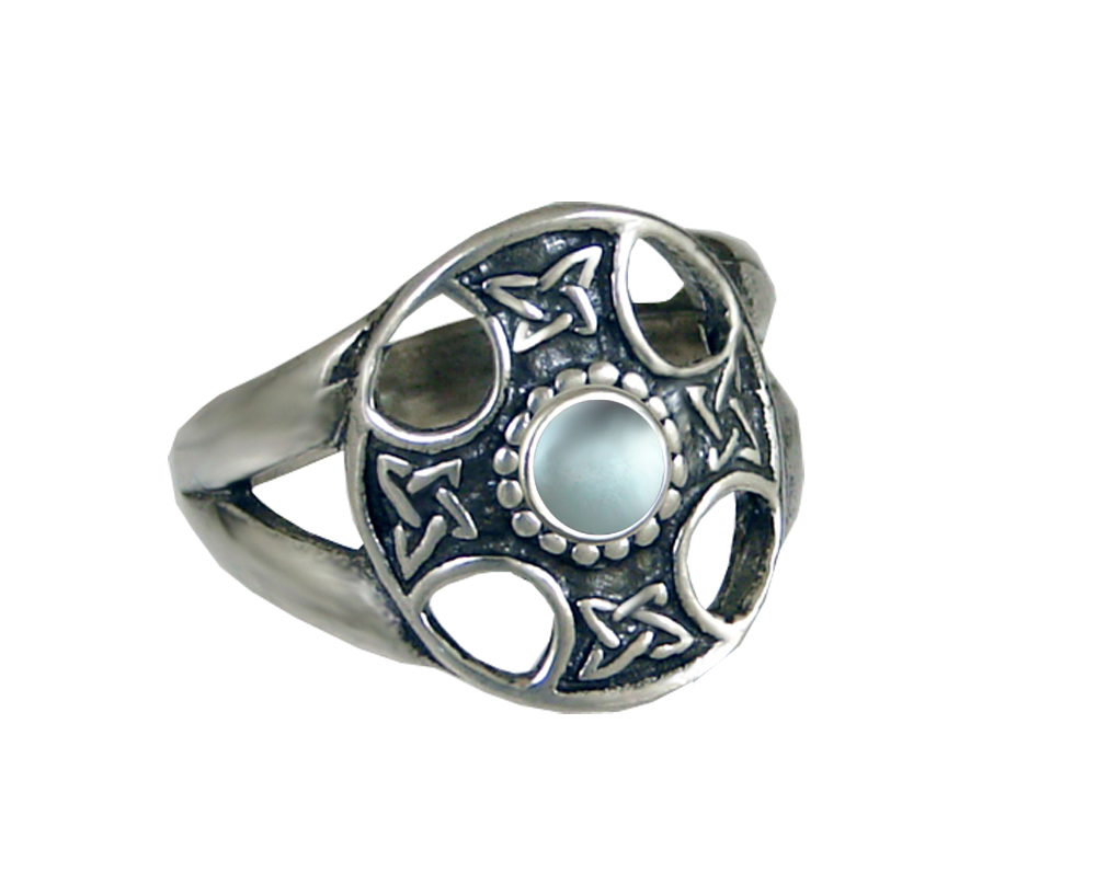 Sterling Silver Celtic Solar Cross Ring With Blue Topaz Size 11